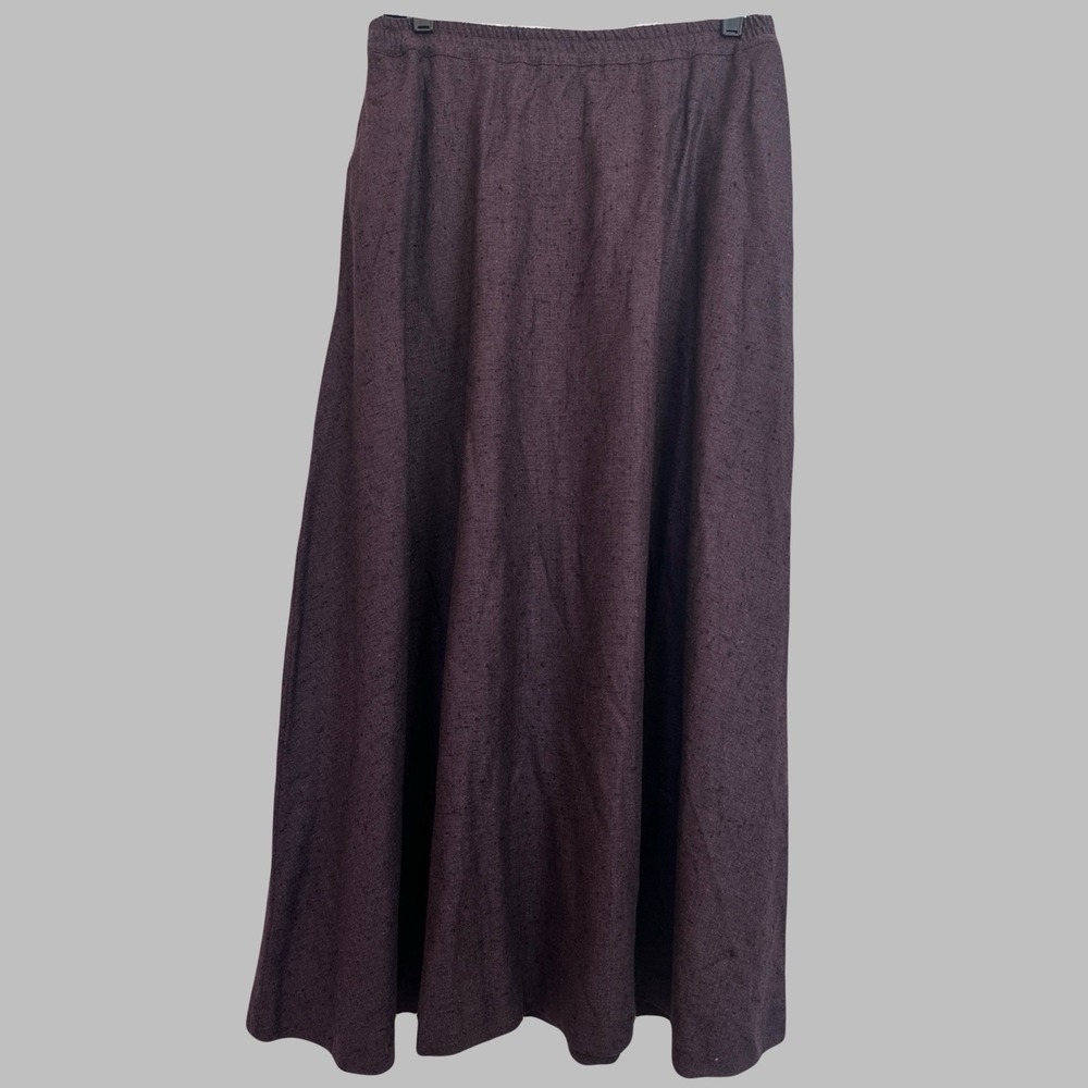 Eskandar Cashmere Silk Swing Maxi Skirt Elastic Waist Size S Purple‎ Lagenlook